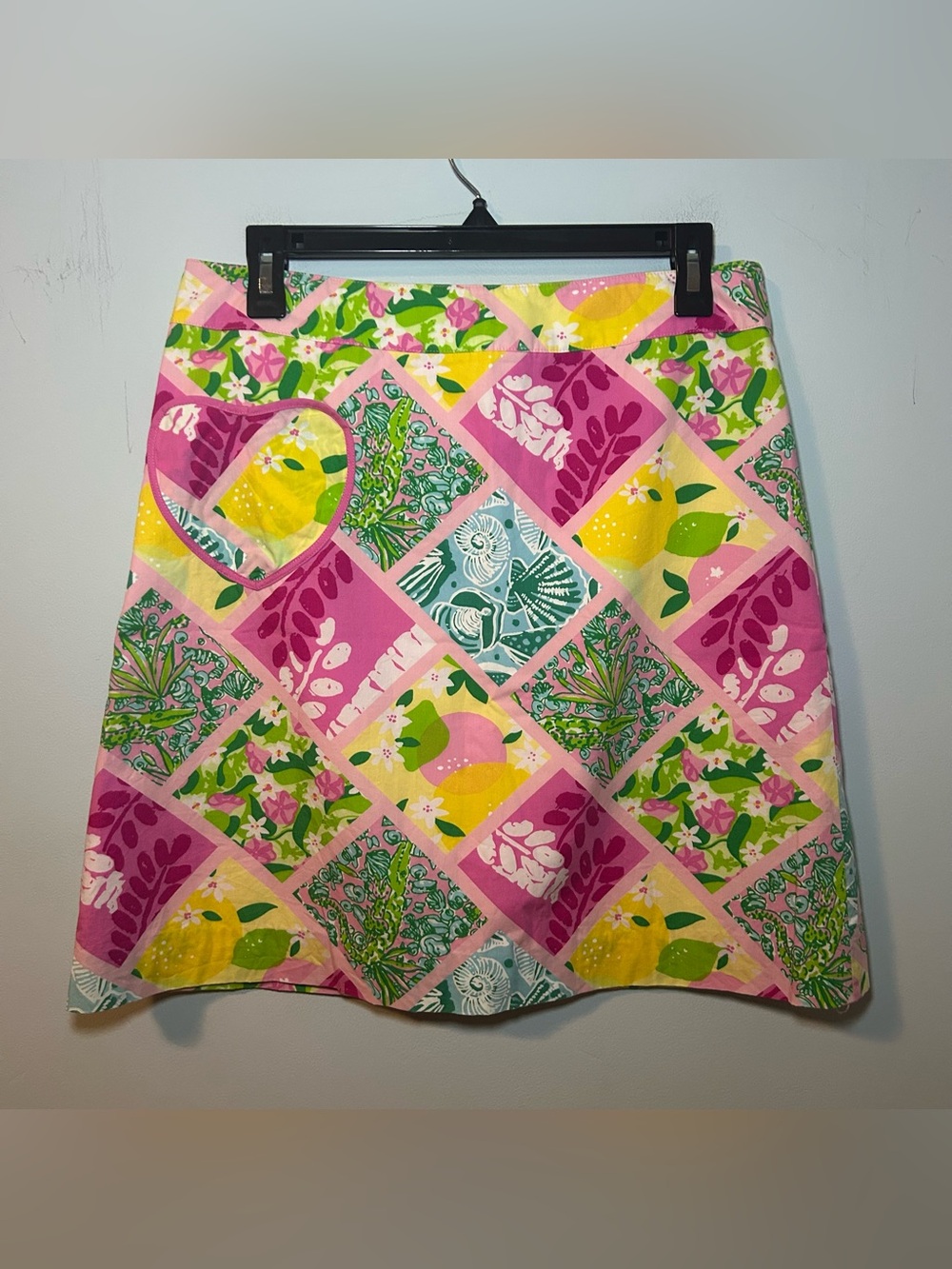 Lilly Pulitzer Vintage Alligator Patchwork 100% Cotton Pencil Skirt Size 4